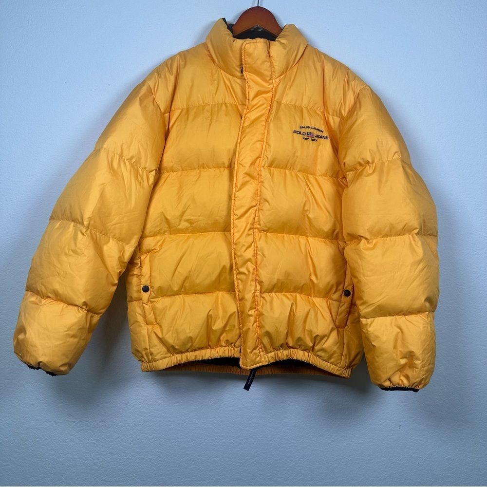 Vintage 90s Ralph Lauren Polo Waterfowl Down Puffer Jacket Yellow Y2K‎ Men XL
